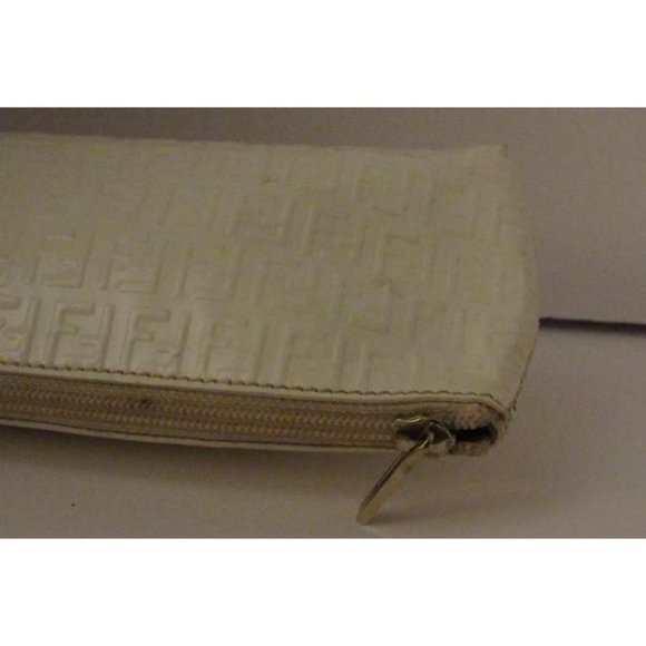 Fendi White F Embossed Print Zucchino Cosmetic Bag - Picture 8 of 12